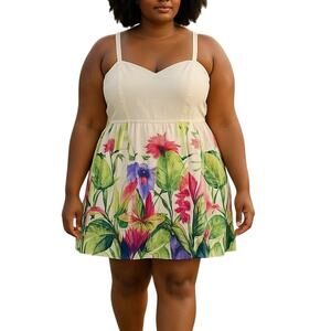 R&K Originals White Floral Petite Sundress Size 18P Cotton Cottagecore